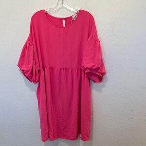 Arula Fuchsia pink bright mini Dress Puff Sleeves women’s plus B 2X babydoll